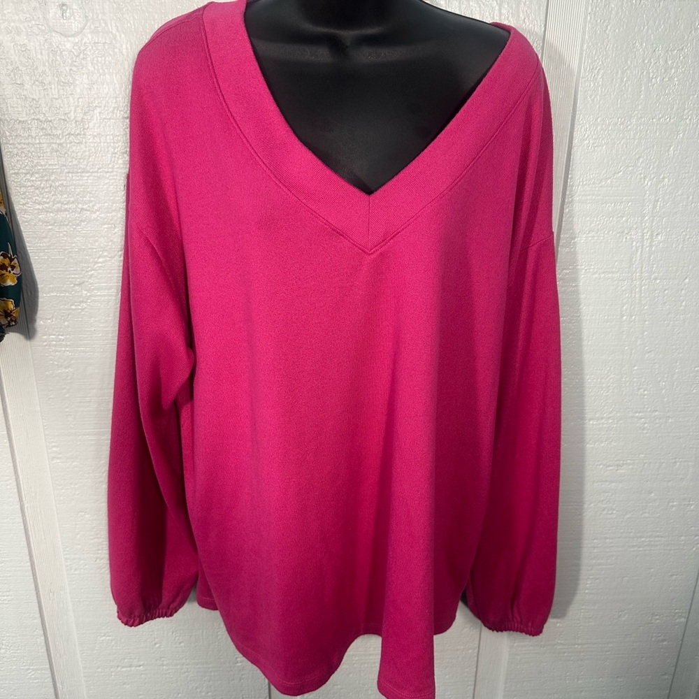 Lane Bryant Pink V-Neck Tunic Sweater Plus Sz 14/16 EUC - Picture 3 of 7